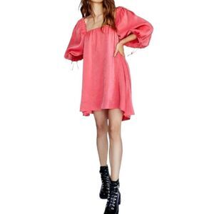 Free People Mara Mini Dress Women's Shimmering Boho Tunic Pink Balloon Sleeves M